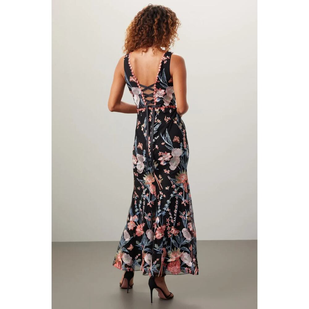 Marchesa Notte Black Embroidered Butterfly Gown Mermaid Formal Dress - Picture 2 of 12